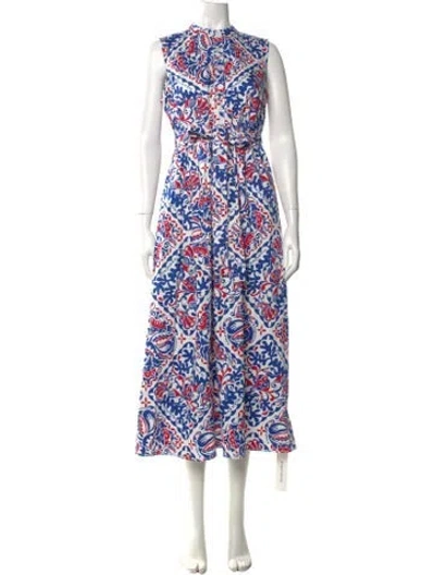 Pre-owned Banjanan Printed Midi Length Dress In White