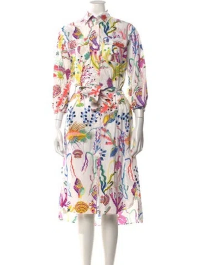 Pre-owned Banjanan Printed Midi Length Dress In White