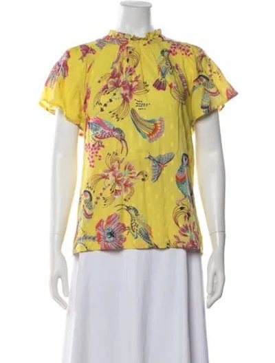Pre-owned Banjanan Printed Short Sleeve Top In Yellow