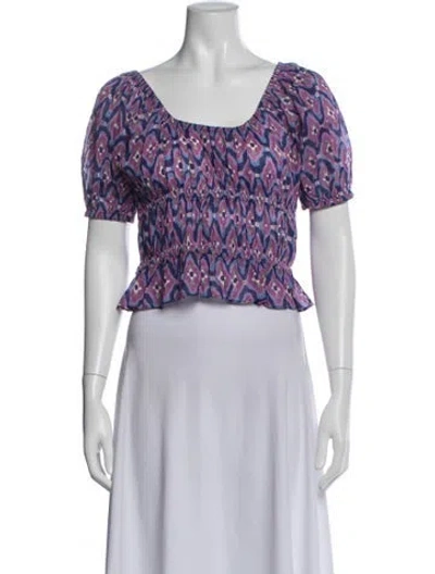 Pre-owned Banjanan Printed Square Neckline Top In Purple