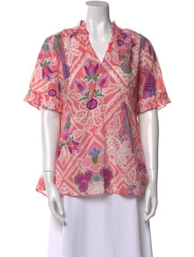 Pre-owned Banjanan Printed V-neck Blouse In Pink