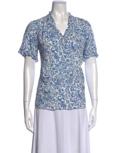 Pre-owned Banjanan Printed V-neck Top In Blue