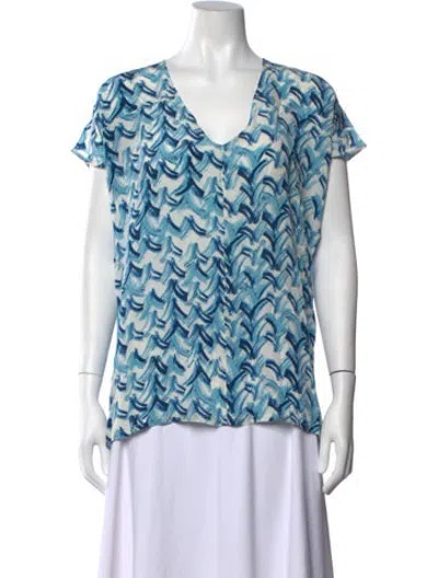 Pre-owned Banjanan Printed V-neck Top W/ Tags In Blue