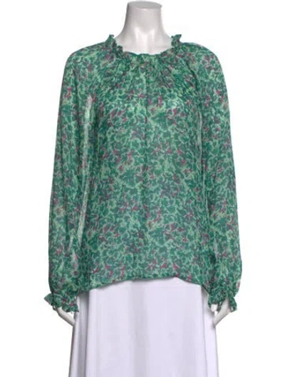 Pre-owned Banjanan Silk Floral Print Blouse In Green