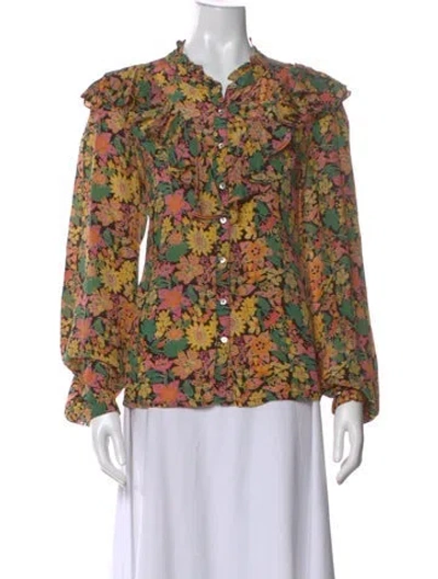 Pre-owned Banjanan Silk Floral Print Blouse In Multi