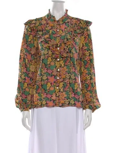 Pre-owned Banjanan Silk Floral Print Blouse In Multi