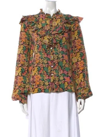 Pre-owned Banjanan Silk Floral Print Blouse In Multicolor
