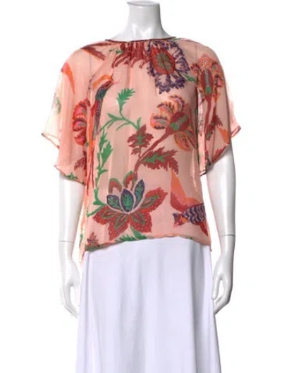 Pre-owned Banjanan Silk Floral Print Blouse In Orange