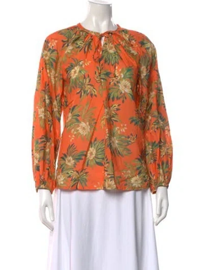 Pre-owned Banjanan Silk Floral Print Blouse In Orange