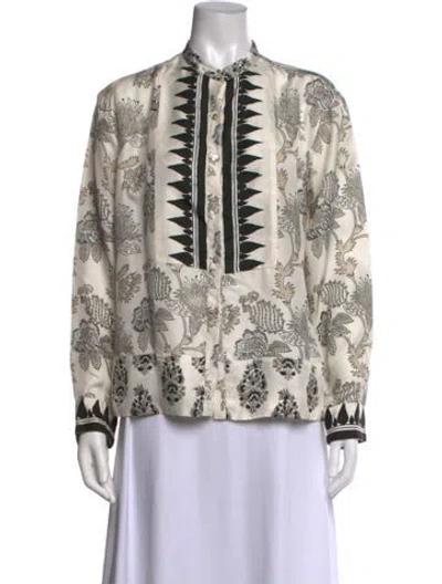 Pre-owned Banjanan Silk Floral Print Top In Neutrals