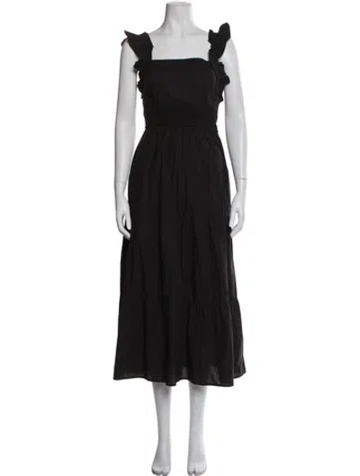 Pre-owned Banjanan Square Neckline Midi Length Dress In Black