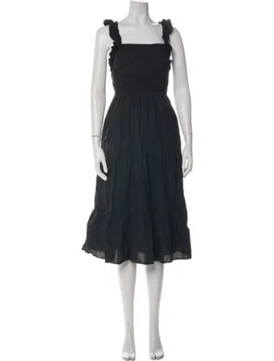 Pre-owned Banjanan Square Neckline Midi Length Dress In Black