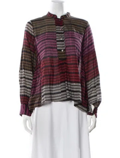 Pre-owned Banjanan Striped Long Sleeve Blouse In Multi