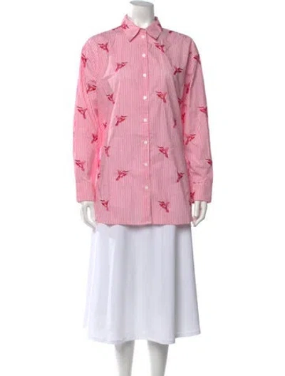 Pre-owned Banjanan Striped Long Sleeve Blouse W/ Tags In Pink