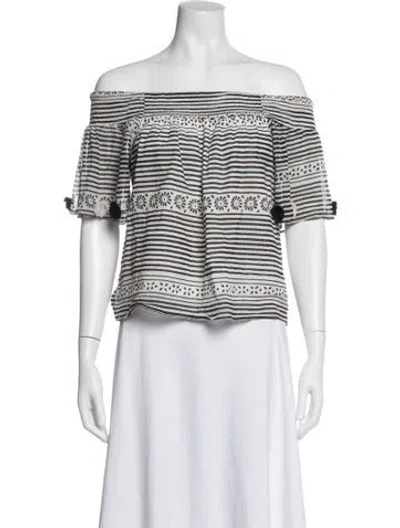Pre-owned Banjanan Striped Off-the-shoulder Top In White