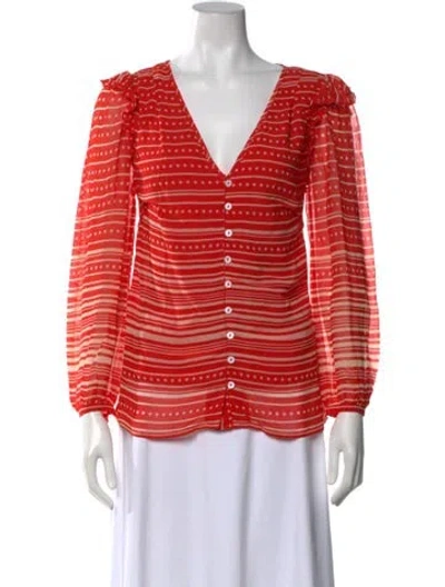 Pre-owned Banjanan Striped V-neck Blouse In Orange