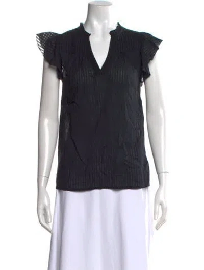 Pre-owned Banjanan Striped V-neck Blouse W/ Tags In Black