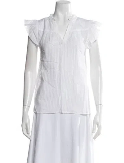 Pre-owned Banjanan Striped V-neck Blouse W/ Tags In White