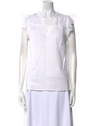 Pre-owned Banjanan Striped V-neck Top In White