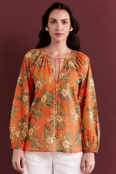 Banjanan Tara Top In Artichoke Flower Melon In Multi
