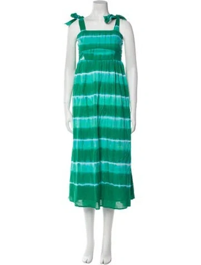 Pre-owned Banjanan Tie-dye Print Long Dress In Green