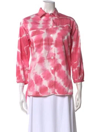 Pre-owned Banjanan Tie-dye Print Three-quarter Sleeve Button-up Top In Pink