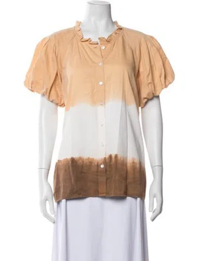 Pre-owned Banjanan Tie-dye Print Tie Neck Blouse In Neutrals