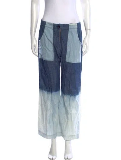 Pre-owned Banjanan Tie-dye Print Wide Leg Pants In Blue