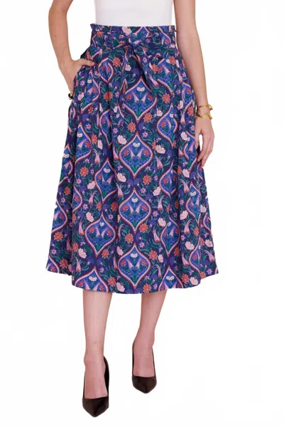 Banjanan Tobias Midi Skirt In Persian Tile Lapis In Blue