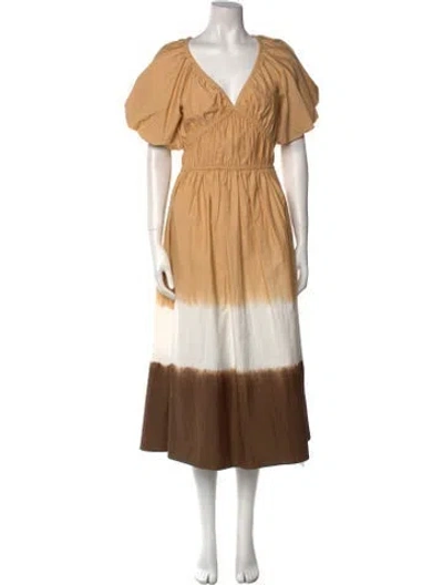 Pre-owned Banjanan V-neck Long Dress In Neutrals