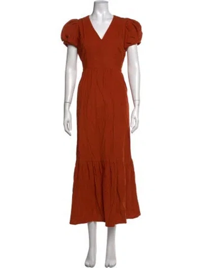 Pre-owned Banjanan V-neck Long Dress In Orange