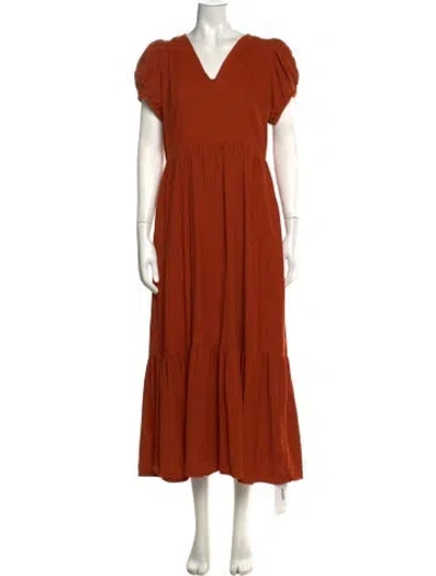 Pre-owned Banjanan V-neck Long Dress In Orange