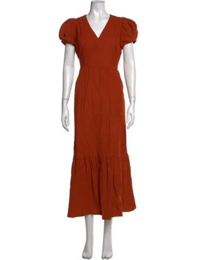 Pre-owned Banjanan V-neck Long Dress In Orange