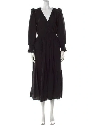 Pre-owned Banjanan V-neck Midi Length Dress In Black