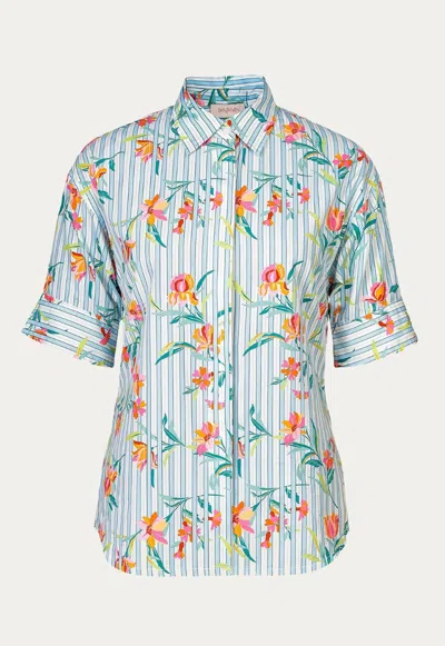 Banjanan Women's Jura Shirt In Orchid Pinstripe In Blue