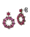 Banji Jewelry Silver 0.98 Ct. Tw. Diamond & Glass Filled Ruby Drop Earrings