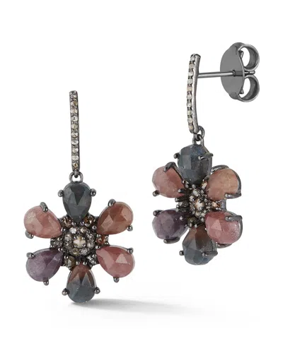Banji Jewelry Silver 10.83 Ct. Tw. Diamond & Sapphire Flower Earrings In Multi