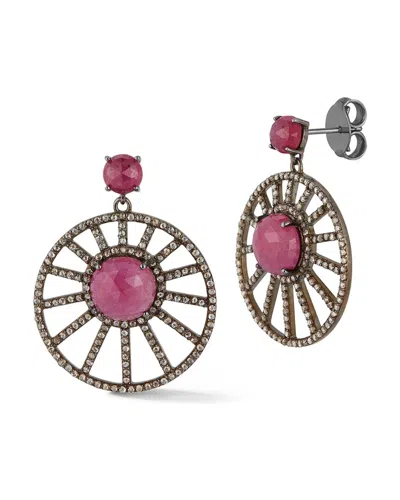Banji Jewelry Silver 14.76 Ct. Tw. Diamond & Glass Filled Ruby Drop Earrings