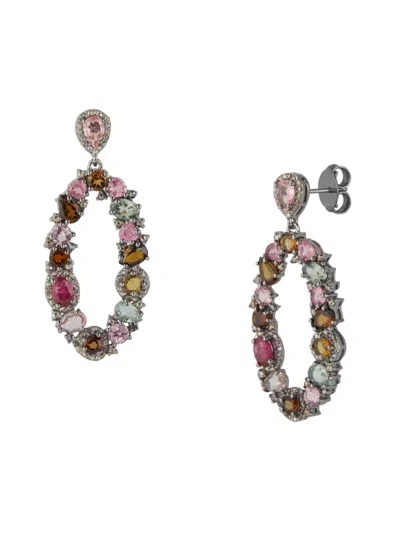 Banji Jewelry Women's Black Rhodium Plated Sterling Silver & Multi-stone Drop Earrings