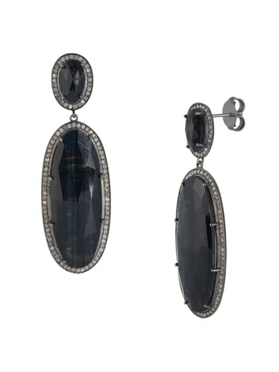 Banji Jewelry Women's Black Rhodium-plated Sterling Silver, Black Onyx & 2.00 Tcw Diamond Drop Earrings