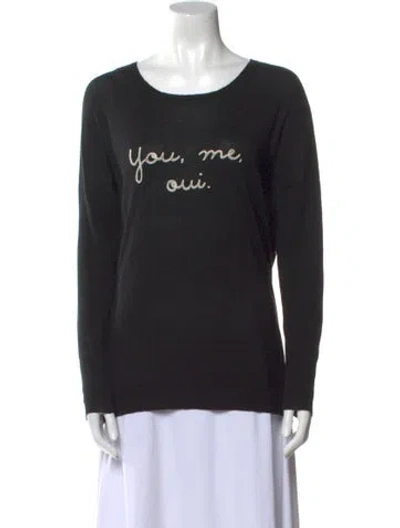 Pre-owned Banjo & Matilda Graphic Print Scoop Neck Sweater In Black