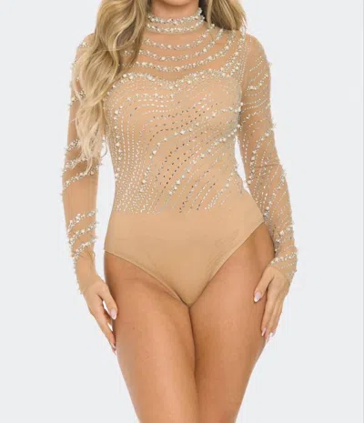 Banjul Heartbreaker Rhinestone Bodysuit In Nude In Neutral
