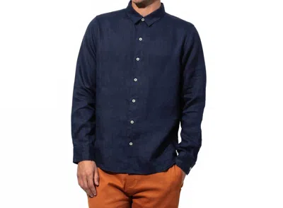 Banks Journal Hastings Linen Long Sleeve Woven Shirt In Dirty Denim