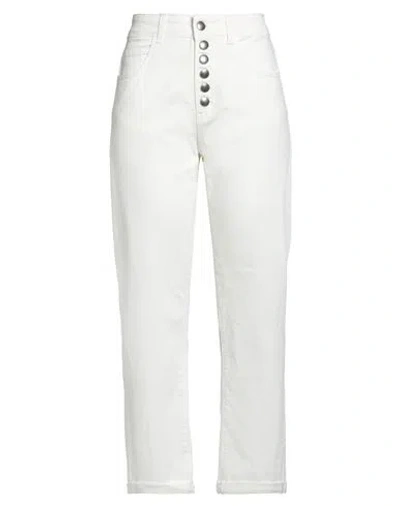 Banlieue Woman Pants White Size 12 Cotton, Elastane