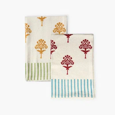 Banyan & Birch Harmony Cotton Waffle Kitchen Towels - Set Of 2 (multi-color)