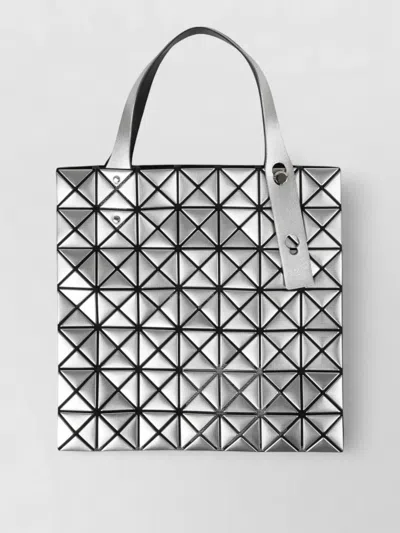 Bao Bao Issey Miyake Tote Bag Metallic Finish Structured Geometric Design Top Handles In Silver