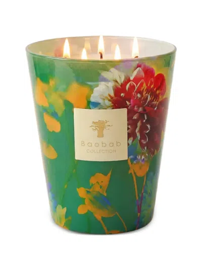 Baobab Arty Flowers Grande Flower-print Candle In Green