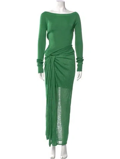 Pre-owned Baobab Bateau Neckline Long Dress In Green