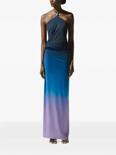 Baobab Blake Resin-embellished Ruched Maxi Dress In Blue