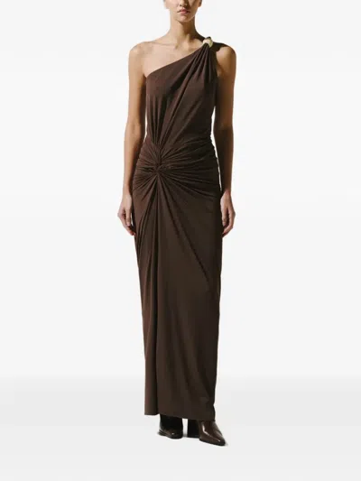 Baobab Canoa Resin-embellished Ruched Maxi Dress In Brown